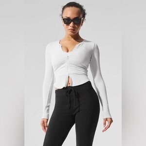 Alo Yoga Ribbed Stardust Long Sleeve Jacket Top White | Size M